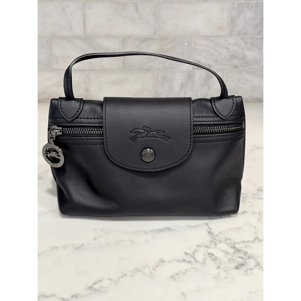Longchamp Le Pliage Cuir Black Leather Clutch